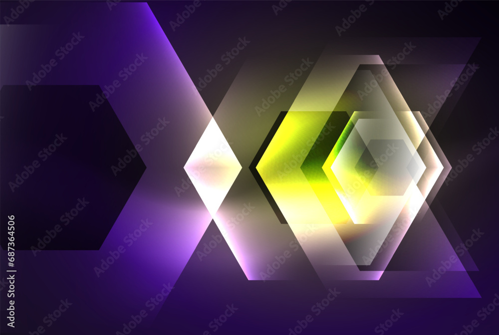 Arrow hexagon neon light glowing shapes background. Vector illustration For Wallpaper, Banner, Background, Card, Book Illustration, landing page
