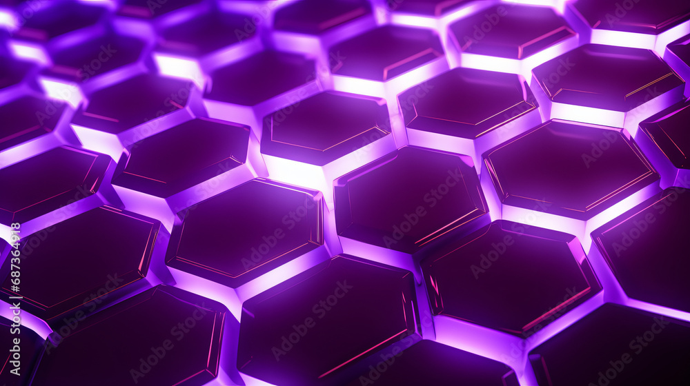 smooth flat Hexagonal purple pattern, purple background texture, neon glowing light between hexagons, 3d illustration, 3d rendering smooth flat Hexagonal purple pattern, purple background texture, neon glowing light between hexagons, 3d illustration, 3d rendering