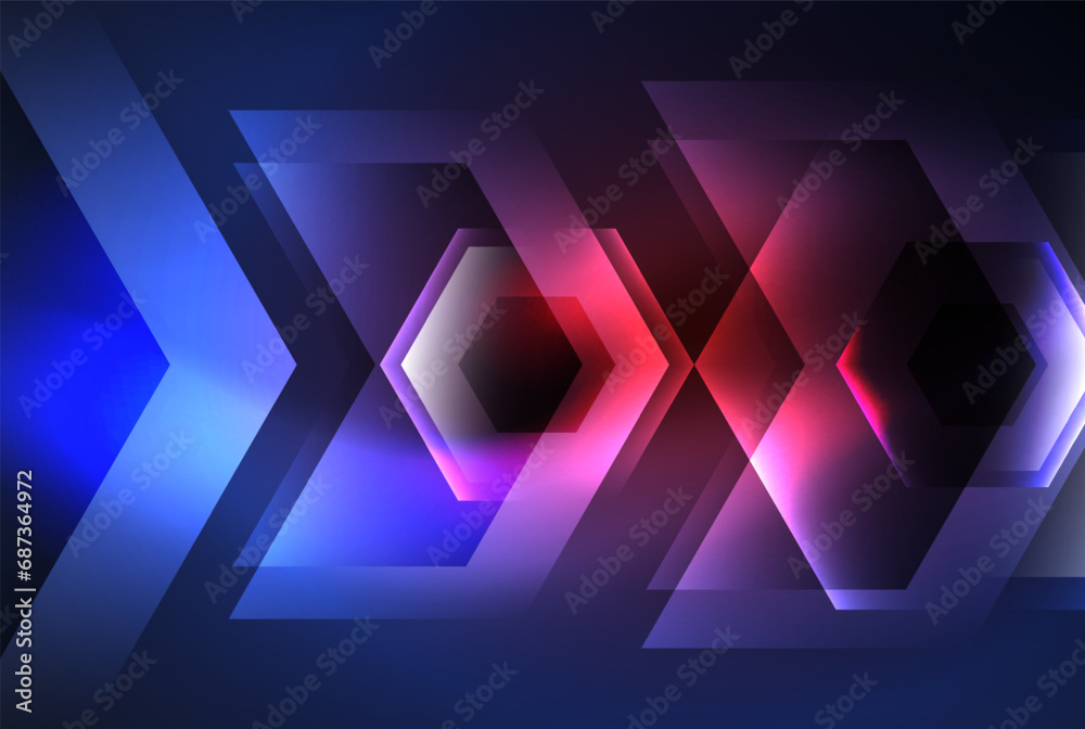 Arrow hexagon neon light glowing shapes background. Vector illustration For Wallpaper, Banner, Background, Card, Book Illustration, landing page