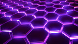 smooth flat Hexagonal purple pattern, purple background texture, neon glowing light between hexagons, 3d illustration, 3d rendering