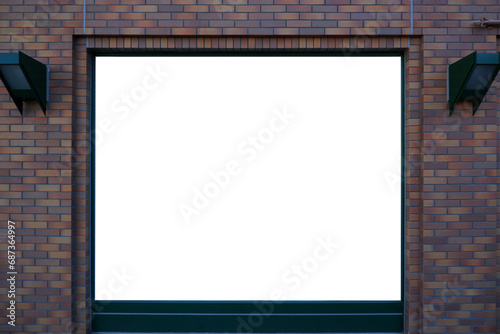 Blank frame of out door. billboard frame on brick wall.