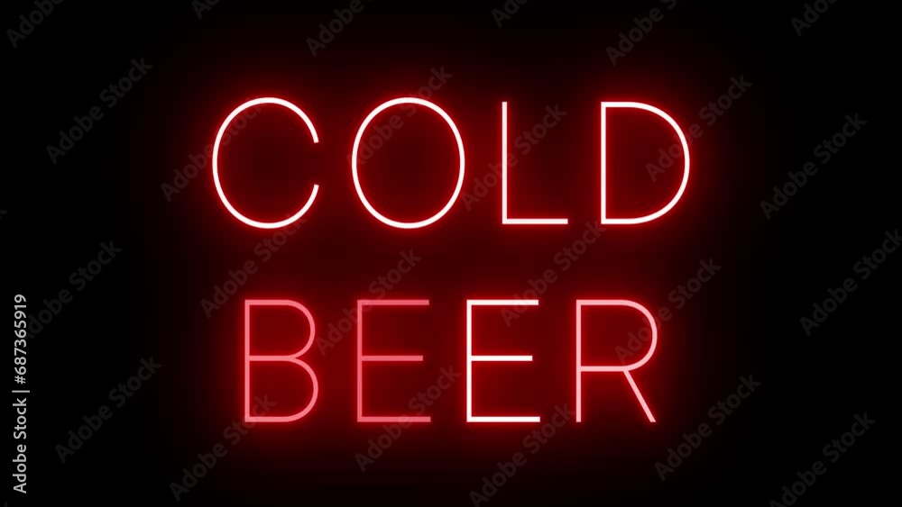 Flickering red retro style neon sign glowing against a black background for COLD BEER Flickering red retro style neon sign glowing against a black background for COLD BEER
