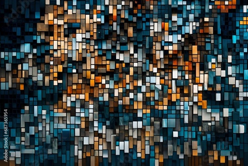 Pixelated fragments of reality deconstructing into a digital mosaic, blurring the boundaries between the tangible and the abstract.