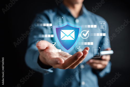 Security protection Email form spam virus for notification on internet letter security protect, junk and trash mail and compromised information.