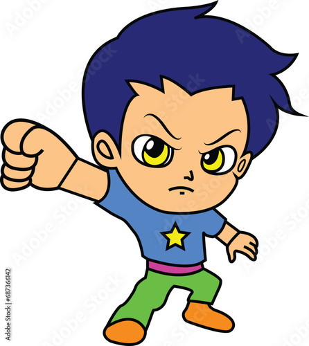 Little Super Hero Boy Mascot Character Vector Illustration.