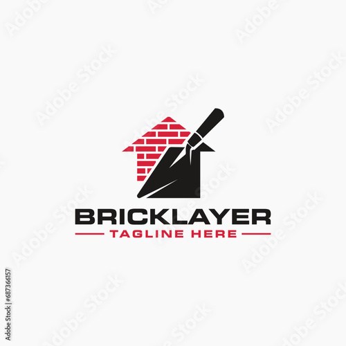 construction plastering logo with brick and trowel design template