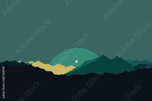 Night Mountain landscape with moon Vector illustration