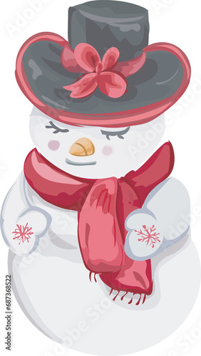 Christmas snowman cartoon illustration, Transparent background. © OneyWhyStudio