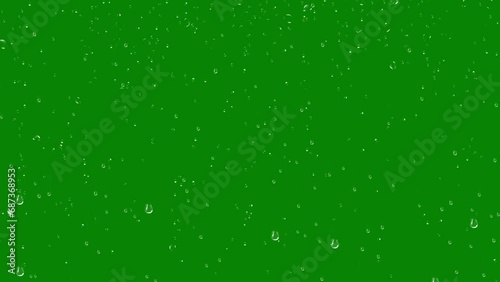Rain drops falling on window green screen. Rain drops on glass. Green screen backround. Chroma key.