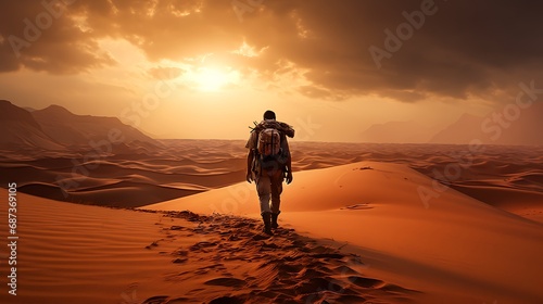 A Person Crossing a Desert, Represent perseverance and determination in challenging times