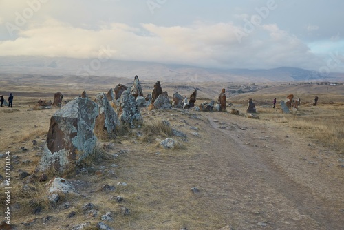 The mysteries stone circle of Karahunj in souther Armenia, one of the world's oldest astronomical observatories photo