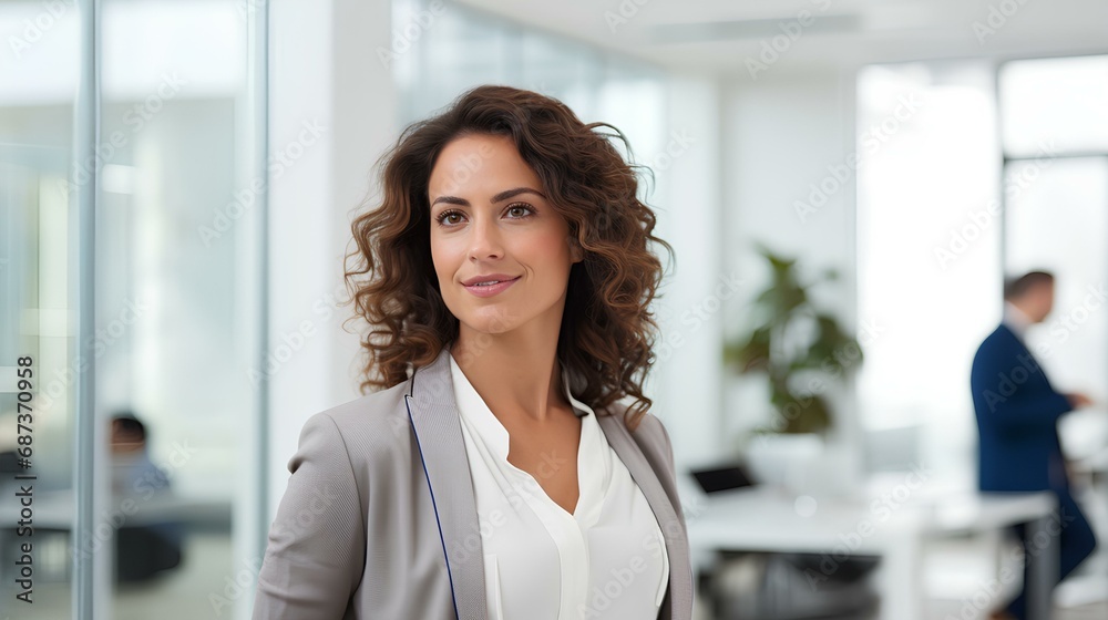 female entrepreneur looking away while contemplating, in office. generative AI female entrepreneur looking away while contemplating, in office. generative AI