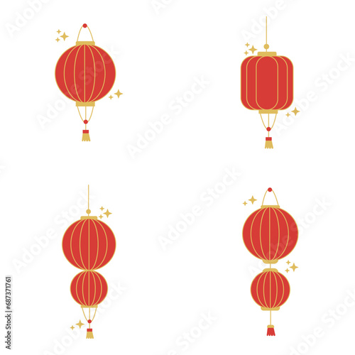 Set of Lantern Chinese New Year. With Different Shapes. Vector Illustration. 