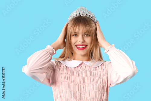 Young woman dressed as doll...