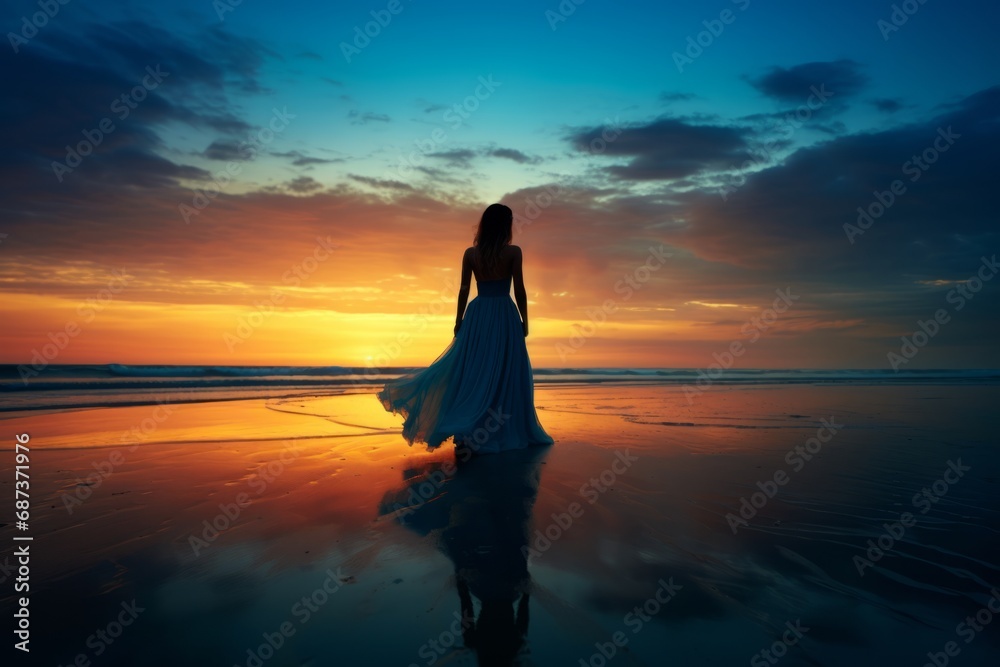 woman on the beach sunset