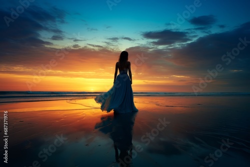 woman on the beach sunset