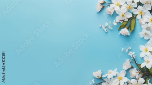 spring flowers on blue background