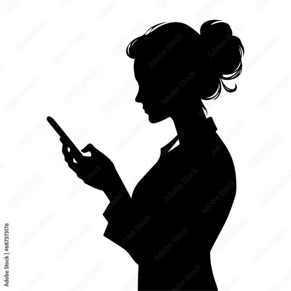 A woman stand with cell phone vector silhouette A woman stand with cell phone vector silhouette