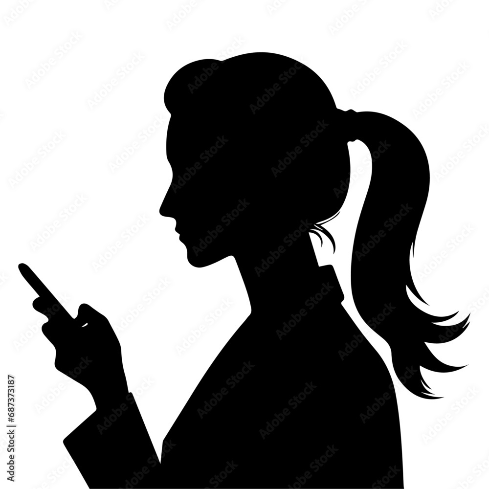A woman stand with cell phone vector silhouette