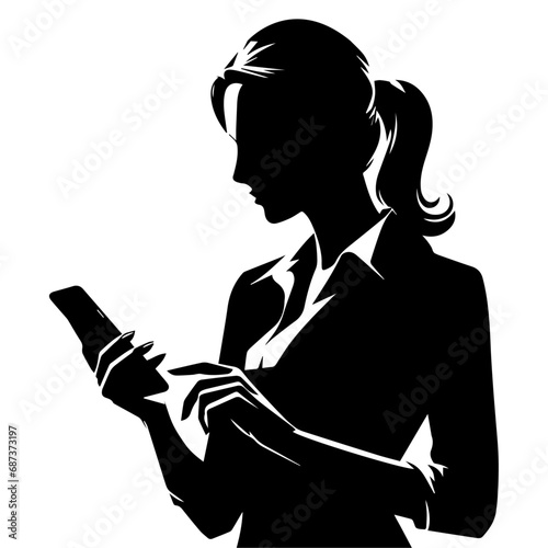 A woman stand with cell phone vector silhouette