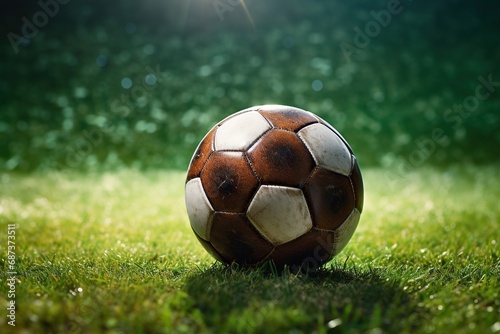 Close-up soccer ball on green grass © Kowit