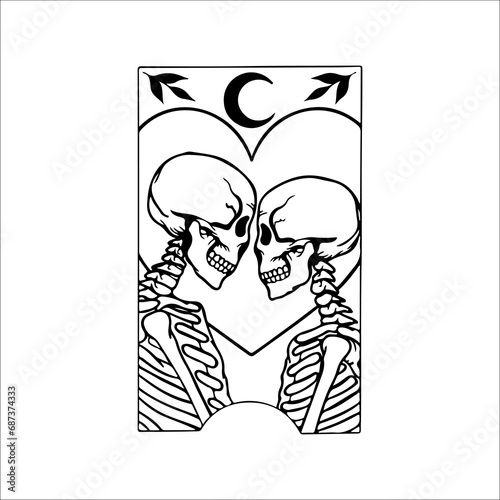 vector illustration of a couple of skeletons in love