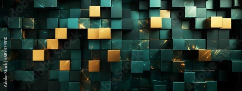 Emerald and gold geometric square background photo