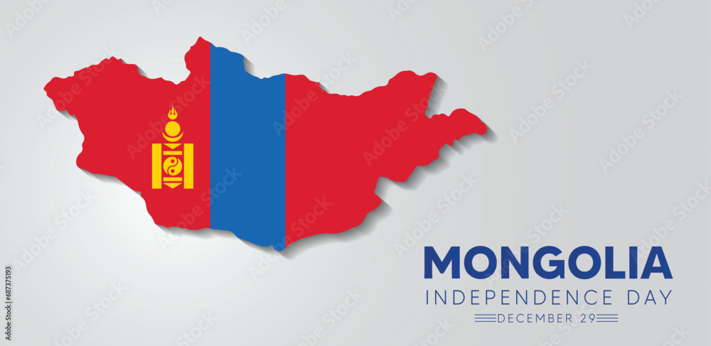Obraz premium Mongolia Independence Day 29 December flag map vector poster