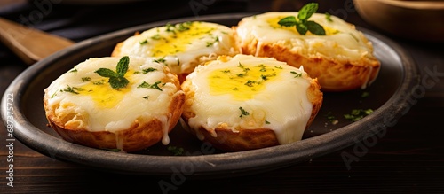 Brazilian typical cuisine: Delicious melted Mozzarella cheese from a pastry (Pastel de feira).