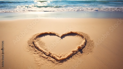 heart shape full with water made with sand at beach
