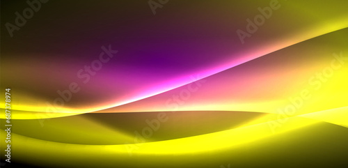 Dynamic waves in ethereal glow of neon lights. Concept merges fluidity of motion with vibrant allure of neon, crafting entrancing backdrop that embodies both vitality and futuristic sophistication
