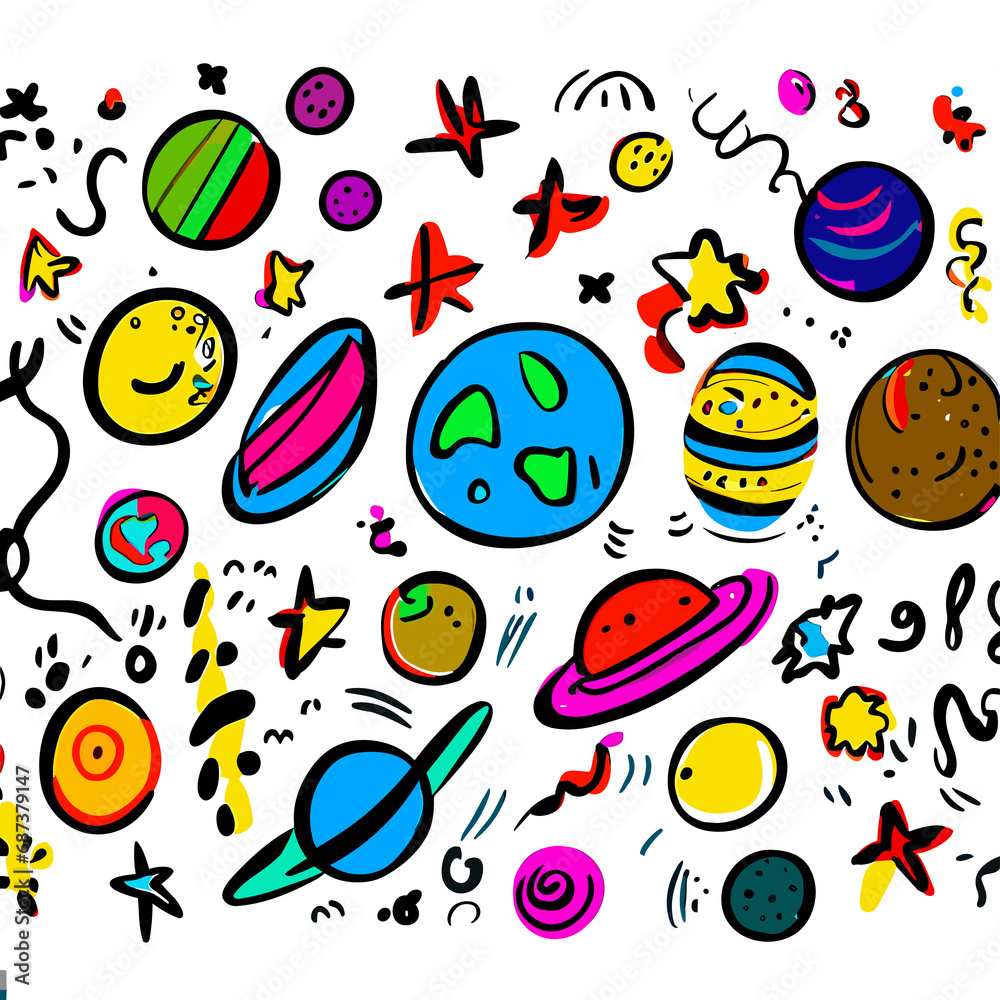 Immerse yourself in a kaleidoscopic wonderland as children draw a variety of planets, turning the sky into a mesmerizing tapestry of solar shapes and hues. Immerse yourself in a kaleidoscopic wonderland as children draw a variety of planets, turning the sky into a mesmerizing tapestry of solar shapes and hues.