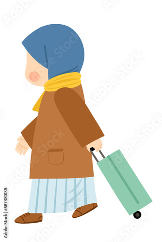 hijab girl carrying a suitcase to go on holiday