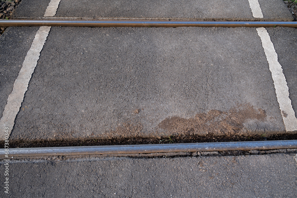Fototapeta premium Railroad crossing on the asphalt road