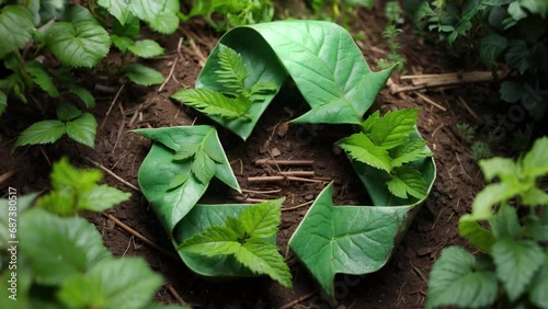 Recycle symbol made of leafy greenery. Conceptual video of recycling. environmental protection, pollution prevention. eco friendly development conservation, waste reduction, Sustainable living.