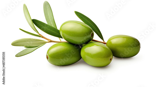 a branch of green olives isolated on white background