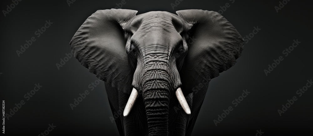 African elephant in black and white.