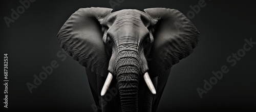 African elephant in black and white.