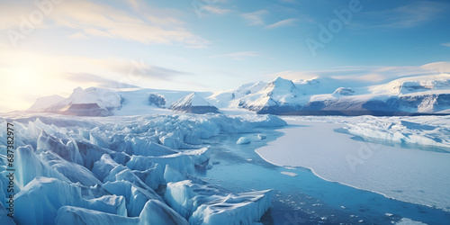 Tranquil Majesty: Immersing in the Splendor of Ice Hummocks within the Arctic's Winter Scenery