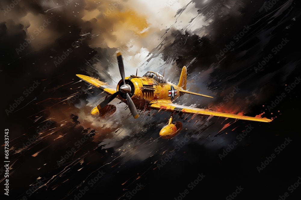 P 51 Mustang in clouds side view - obrazy, fototapety, plakaty 