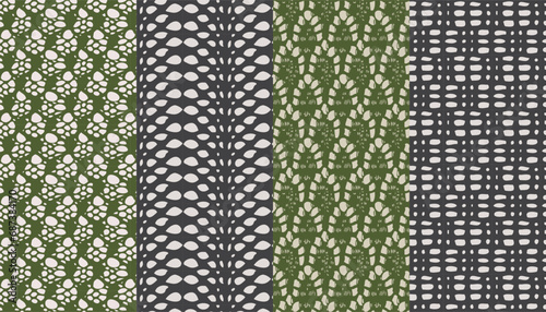 A striped lace fabric design featuring circular and diamond-shaped elements.