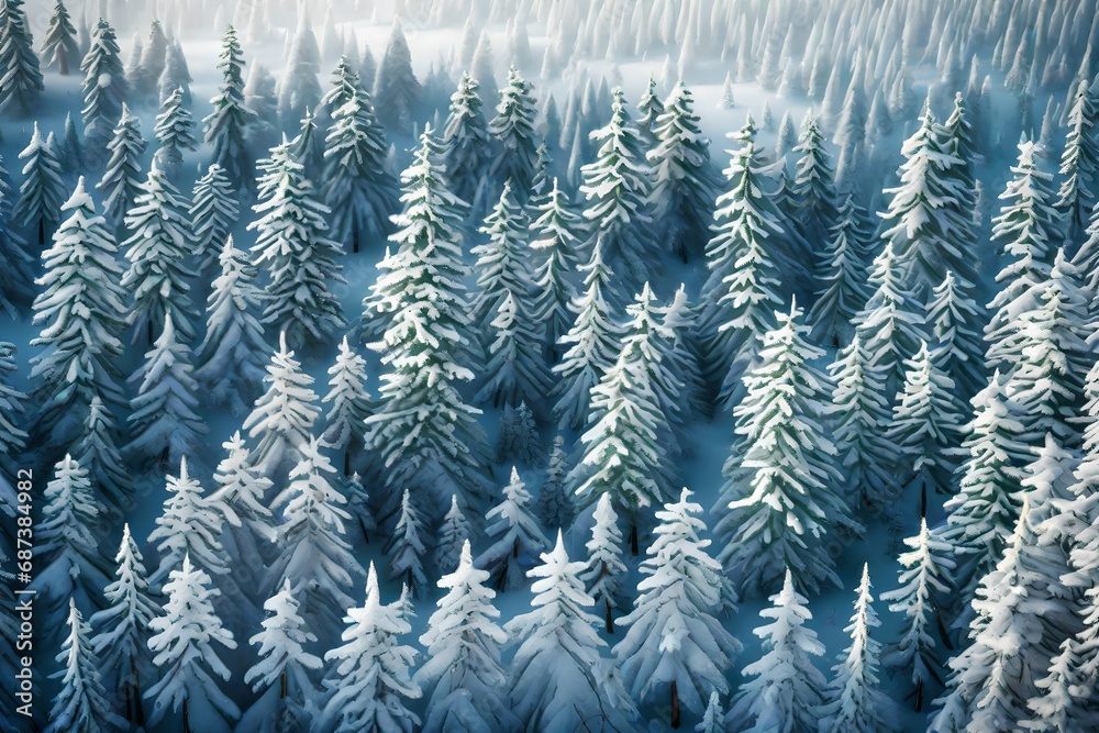 A cluster of evergreen trees dusted with snow, creating a magical winter forest. A cluster of evergreen trees dusted with snow, creating a magical winter forest.