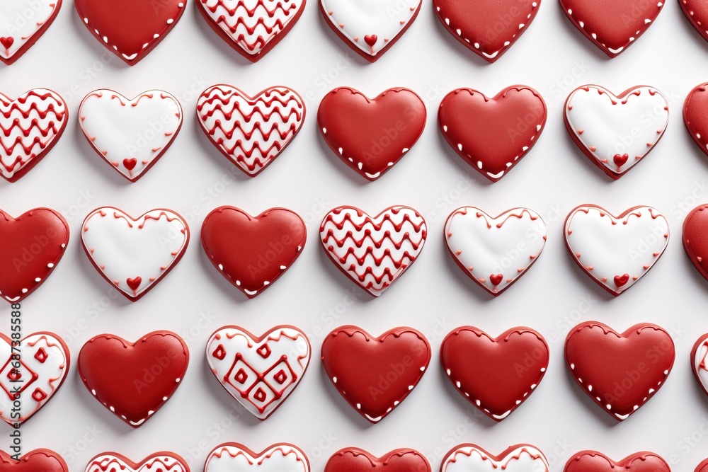 Valentine s Day pattern with heart shaped cookies with pink and white icing Valentine s Day pattern with heart shaped cookies with pink and white icing