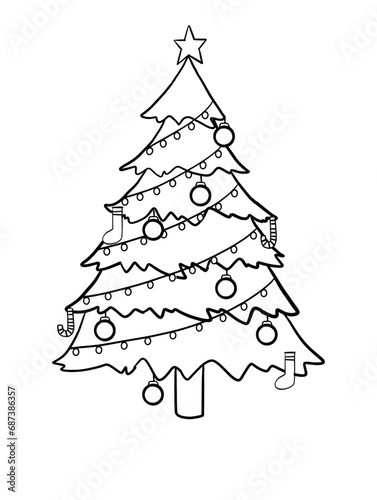 Christmas tree cartoon picture coloring decorating.