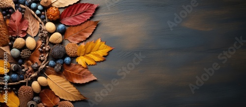 Aerial photograph of leaf-filled craft. Autumn theme.