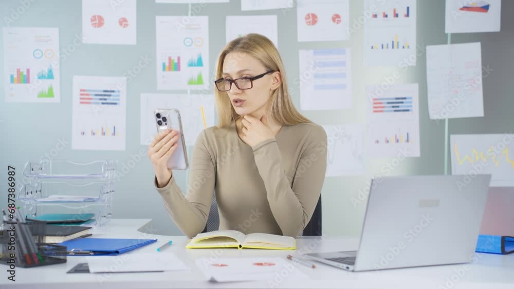 Businesswoman making video call work. Businesswoman making video call work.