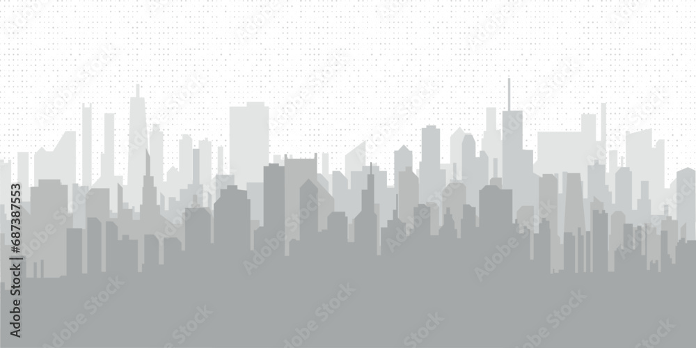 Vector silhouette skyline, pattern dot background illustration