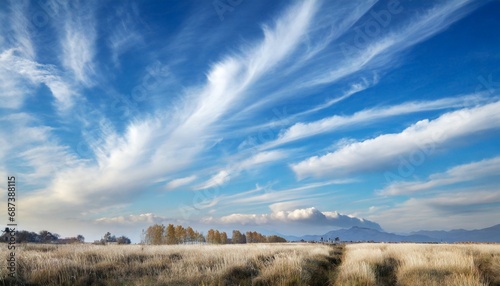 Aerial Ballet: Wispy Clouds Grace a Blue Sky