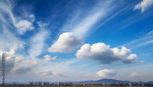 Heavenly Hues: Blue Sky Adorned with White Clouds © Dostain