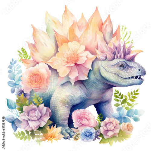 Stegosaurus and flower Illustration, Generative Ai © Creative Artist
